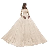 Wedding Dresses for Bride Off The Shoulder Long Tulle Beach Long Sleeve Lace Puffy White Bridal Dress