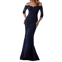 Mermaid Elegant Wedding Guest Dress Off Shoulder Sweep/Brush Train Half Sleeve Evening Dress with Appliques 2024