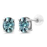 4.00ct Brilliant Oval Cut, VVS1 Clarity, Blue Color Moissanite Diamond, 925 Sterling Silver Earring, Stud Earrings, Holidays Gift, Birthday Gift, Dress Earring, Perfact for Gift