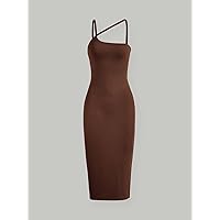 Women's Dress Dresses for Women Split Hem Rib-Knit Bodycon Dress Dresses for Women (Color : Coffee Brown, Size : Small)