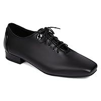 Women's Classic Square Toe Lace Up Oxford Shoes Flat Comfort Low Heel School Saddle Oxfords Dress Shoe