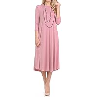 iconic luxe Women's Flowy A-Line Swing Midi Dress Three-Quarter Sleeve Casual Formal