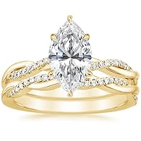 Marquise Moissanite Wedding Set 2 CT Marquise Cut Solitaire Engagement Ring Yellow Gold Engagement Ring Marquise Promise Gifts for Her Moissanite Rings 10K/14K/18K Solid Yellow Gold