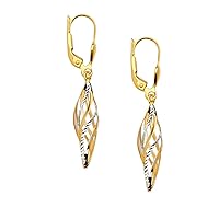 14K Two Tone Gold Hollow Hanging Earrings for Women/Height 25 MM x Width 5 MM