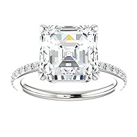 Siyaa Gems 6.60 CT Asscher Moissanite Engagement Ring Colorless Wedding Bridal Solitaire Halo Bazel Solid Sterling Silver 10K 14K 18K Solid Gold Promise Ring Gift