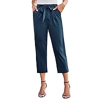 JASAMBAC Casual Pants for Women Loose Slit Solid Pants Women Tummy Control 2024 Summer Teacher Pant with Pockets XL Navy Blue