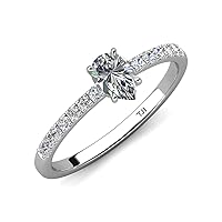 Pear Cut Moissanite & Round Diamond 1 1/5 ctw Tiger Claw Set Four Prong Women Engagement Ring 14K Gold