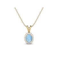 925 Sterling Silver Forever Classic 8X6 MM Oval Shape Natural Larimar Solitaire Pendant Necklace