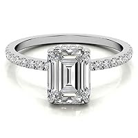 Kiara Gems 3 CT Emerald Colorless Moissanite Engagement Ring for Women/Her, Wedding Bridal Ring Sets, Eternity Sterling Silver Solid Gold Diamond Solitaire 4-Prong Sets, for Her