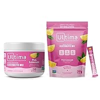 Ultima Replenisher Electrolyte Drink Mix Bundle – Pink Lemonade, 30 Serving Canister & 20 Stickpacks – 6 Electrolytes & Minerals – Keto Friendly, Vegan, Non-GMO & Sugar-Free Electrolyte Powder