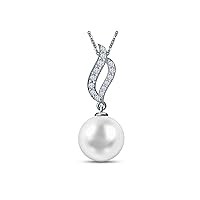 9 mm Freshwater Cultured Pearl and 0.1 Carat Diamond Pendant in 14KT White Gold