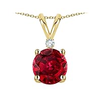 Solid 14k Gold Classic One Stone Round 7mm Pendant Necklace