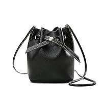 Women Bucket Bag Pu Leather Cross Body Bag Drawstring Design Shoulder Bag Black