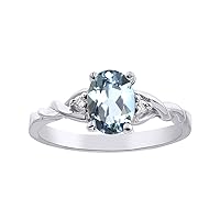 Diamond & Aquamarine Ring Set In Sterling Silver Solitaire