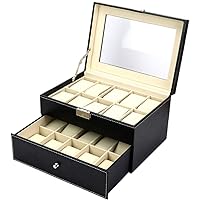 Elegant Watch Box,PU Leather Double Drawer Can Store 20 Watch Boxes Jewelry Box Storage Box Watch Boxes (Color : Black, Size : One size)
