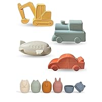 Bath Toy Bundle Mold Free Animal and Vehicle Bath Baby Bath Toys- Water and Pool Toys for Babies and Toddlers-Non Toxic Silicone Bath Toys