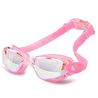 Glasses, Leaking Anti-Fog Indoor Outdoor Swimming Goggles with UV Protection Mirrored Clear Lenses, Adult/Youth, Hyun Pink
