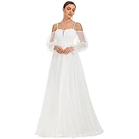 Ever-Pretty Women's Maxi Spaghetti Straps Appliques Tulle A-Line Off Shoulder Wedding Dress 90332