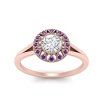 Choose Your Color 18K Rose Gold Plated Prong Setting Round Ring Modern-Classic Wedding Engagement Solitaire Ring Daily Wear Party Wear Women and Girls Jewelry Size : 4 to 13