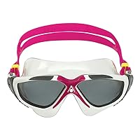 Vista Adult Unisex Swim Goggles - OneTouch Custom Fit, Wide Peripheral Vision - Durable Mask for Active Open Water Swimmers - Smoke Lens, White/Raspberry Frame