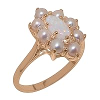 Solid 18k Rose Gold Natural Opal & Cultured Pearl Womens Cluster Ring - Sizes 4 to 12 Available