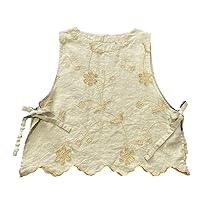 Autumn Embroidery Linen Sleeveless Women Vests Japanese Match Loose Tie O-neck Solid Color