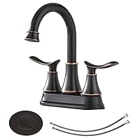 Modern 2 Handle Oil Rubbed Bronze Bathroom Faucet, Bronze Bathroom Faucets RV Rubbed Bronze Bath Vanity Faucet for Bathroom Sink 3 Hole with Water Supply Lines and Pop Up Drain