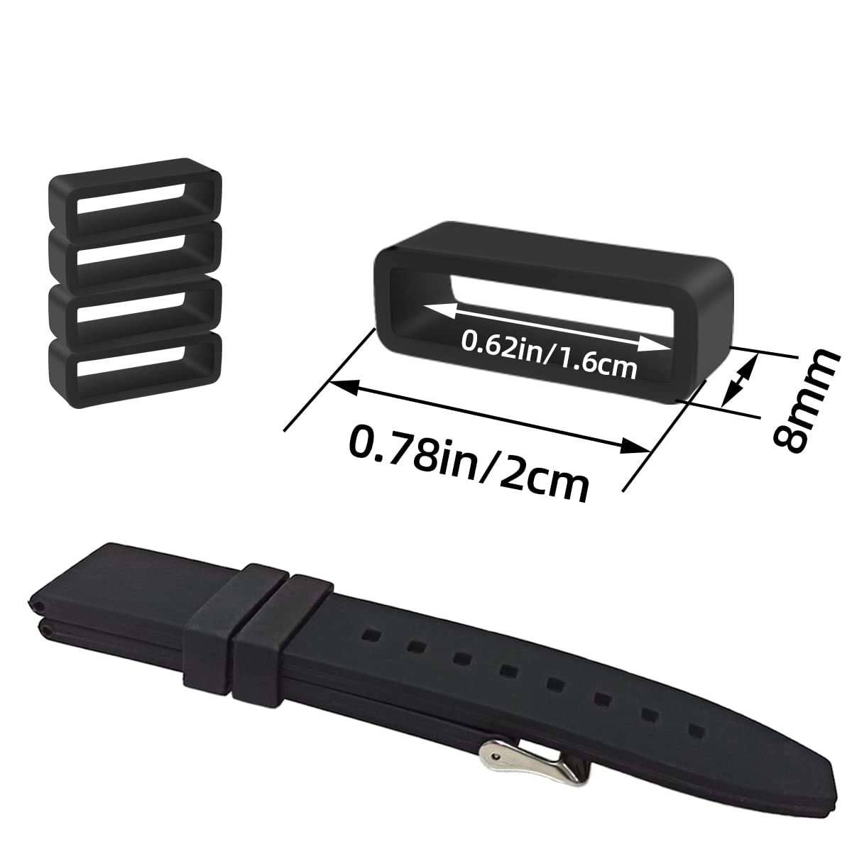 6 Pcs Watch Band Loop Holder Keeper for Resin Belt, Replacement Fastener Rings for Silicone Leather Rubber Watch Strap, Durable Fastener Retainer Size(16mm)