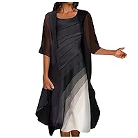 Maxi Dress for Women Plus Size, Women's Casual Fashion Print O/Neck Medium Long Length Two Piece Set Dress