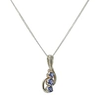 Solid 925 Sterling Silver Natural Colorful Tanzanite & Diamond Womens Pendant & Chain (0.03 cttw, H-I Color, I2-I3 Clarity)