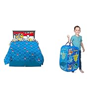 Franco Pokemon Bedding Super Soft Comforter and Sheet Set with Sham, 7 Piece Queen Size, (Official Licensed Product) & Kids Room Collapsible Storage Bin Pop Up Hamper, One Size, Pokemon