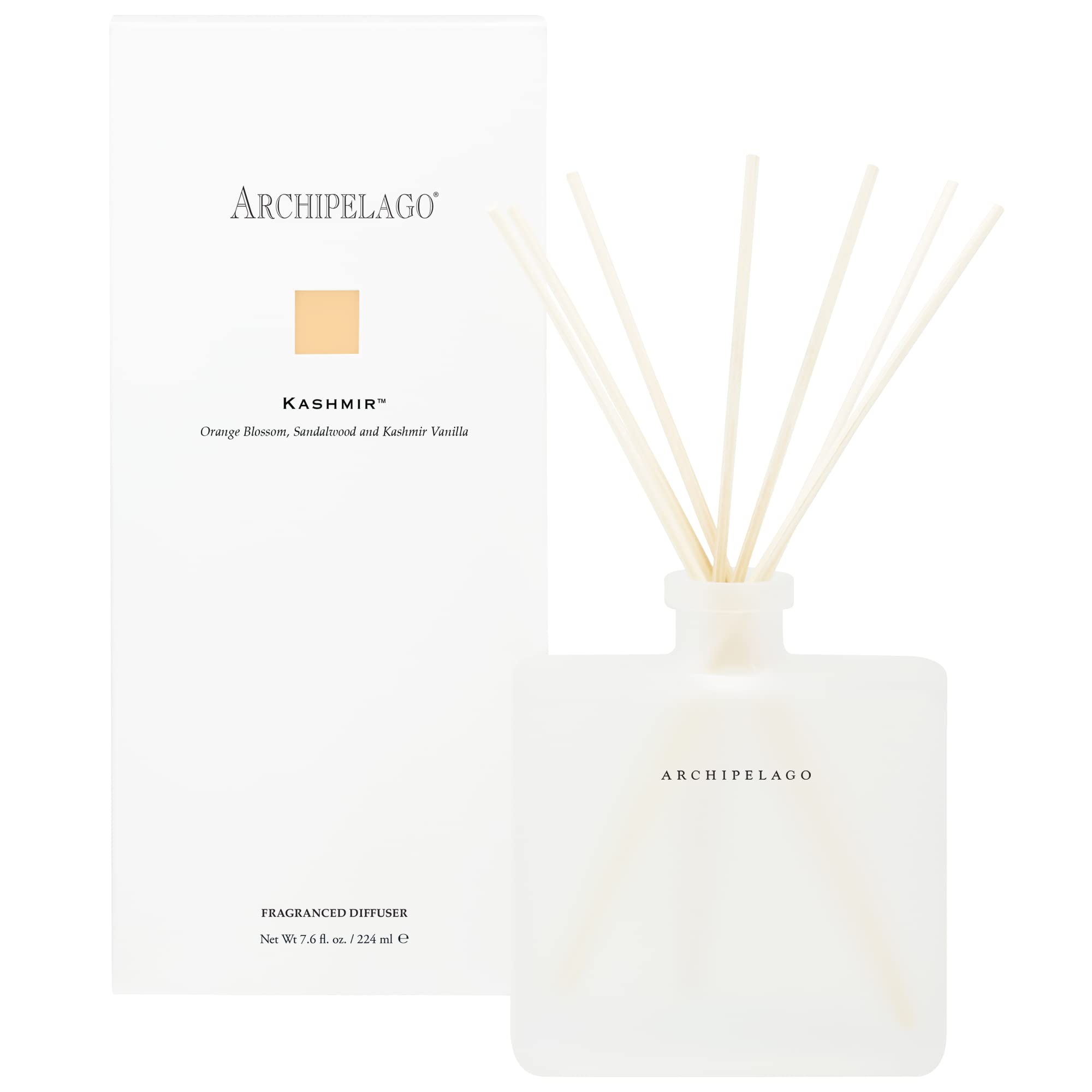 Archipelago Botanicals Kashmir Reed Diffuser | Includes Fragrance Oil, Frosted Glass Vessel and 10 Diffuser Reeds | Perfect for Home, Office or a Gift (7.6 fl oz)