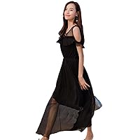 Women's Summer Dress,Real Mulberry Silk, Long, Black Beachwear