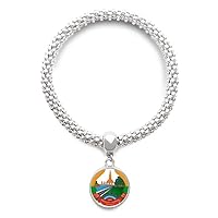 Laos Asia National Emblem Sliver Bracelet Round Pendant Jewelry Chain