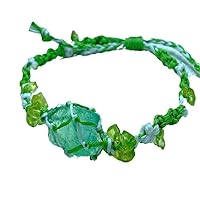 Handcraft Green/Purple/Blue/Pink Flower Design braided Bracelet with 1 Stone, Quartz Raw Stone Bracelet