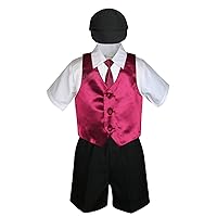 Baby Kid Toddler Boy Formal Suit Black Shorts Shirt Hat Bow tie Vest Set Sm-4T