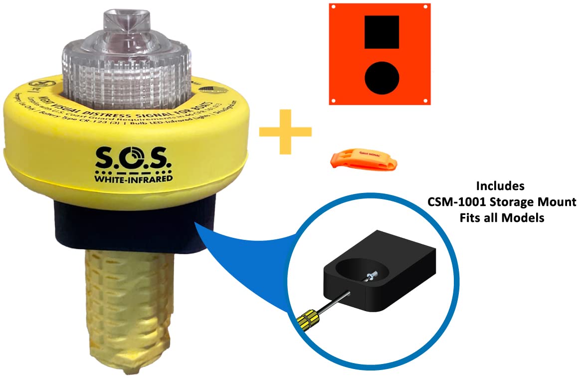 Sirius Signal C-1004 SOS One Color and Infrared Visual Distress Signal with Storage Mount and Removable Float Ring, Daytime Distress Flag, and Whistle - CG Approved