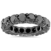 Round cut Black Diamond 14k Black Gold Plated 925 Sterling Silver Eternity Band Ring For Womens.