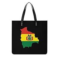 Bolivia Flag Map PU Leather Tote Bag Top Handle Satchel Handbags Shoulder Bags for Women Men