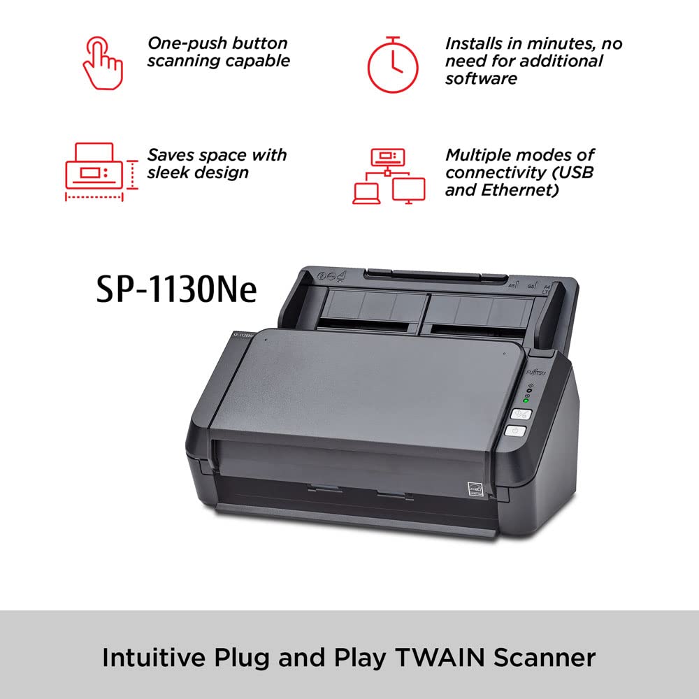 Fujitsu SP-1130Ne Easy-to-Use Color Duplex Document Scanner with Automatic Document Feeder (ADF) and Twain Driver