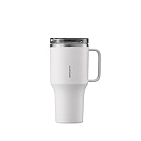 LocknLock Metro Travel Mug Premium 18/8 Stainless Steel Double Wall Insulated with Handle Perfect for travel with Lid, Ivory, 27 oz