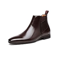 Men's Patent leather Low Heel Mid Top Dress Chelsea Boots Classic Retro Pointed toe Business Work Elastic Slip-on Boots Casual Comfortable Oxfords Ankle Boots