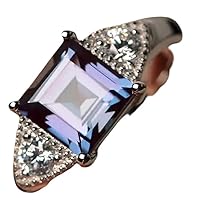 Solid 925 Sterling Silver & Natural Alexandrite 7x7mm Square Shape Princess Cut June Birthstone Promise Ring for Men & Women. (Choose Your Size) |LW_GSR_0413