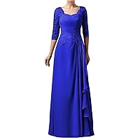 Long Mother of The Bride Dresses Lace Ruffles Wedding Guest Dresses for Women 3/4 Sleeves