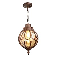 Outdoor Lantern Chandelier Round Ball Brown Glass Lampshade Ceiling Hanging Lamp IP55 Waterproof Outdoor Sconce Lanterns for Courtyard Garden Lovely (Color : Brass)