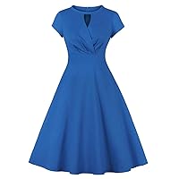 Vintage Solid Color Dress Swing Cotton Office Rockabilly A Line Party Sundress
