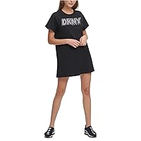 DKNY Womens Sport Cotton Rhinestone Logo T-Shirt Dress Black