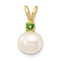 14k Gold 6 7mm White Round Freshwater Cultured Pearl Peridot Pendant Necklaces Jewelry for Women