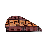 African Mud Cloth Tribal Coral Fleece Hair Drying Cap, Microfiber Hair Towel for Women's Wet Hair, Quick Drying Turban