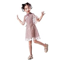 Girls' Floral Dress,Chinese Style Lace Flying Sleeve Embroidered Cheongsam Dresses,Super Fairy Ancient Style Dresses.